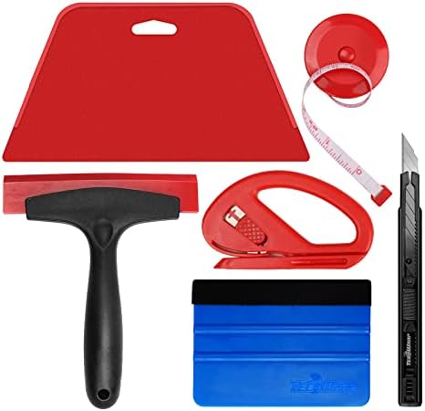 TECKWRAP Wallpaper Tool Kit Window Tint Tools Kit-Big Squeegee,Felt Edge Squeegee,Craft Knife,Measure Tape,Snitty Cutter,Window Scraper 6PCS Multi-Purpose Tools for Adhesive Contact Paper Application