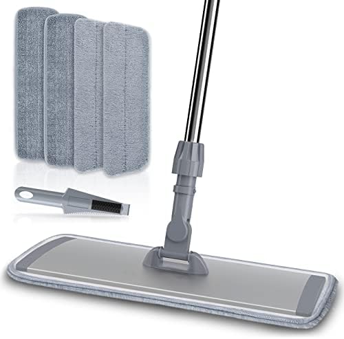 18 Inch Professional Microfiber Mop Floor Cleaning Mop, Wet and Dust Mop with 4 Reusable Mop Pads and Mop Holder, Grey
