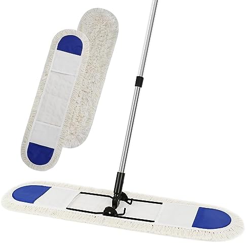 32" Foldable Commercial Dust Mop with 2 Washable Pads for Floor Cleaning,Professional Large Industrial Cotton Mop with 61" Handle,Household Cleaning Supplies for Marble, Laminate,Home,Office