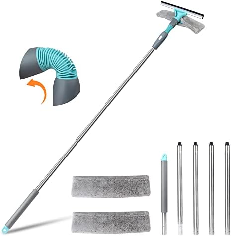 Squeegee Window Cleaner 2 in 1 Window Cleaning Tool Kit with Extension Pole, NewGF 77'' Telescopic Window Washing Equipment with Bendable Head for Car Glass Mirror Indoor Outdoor Window