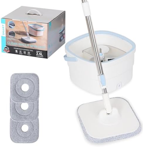 Spin Mop and Bucket，Mop and Bucket with Wringer Set for Home Cleaning Mop with Separate Dirty and Clean Water Mops for Floor Hardwood Laminate Tile (3 Microfiber Mop Pads)
