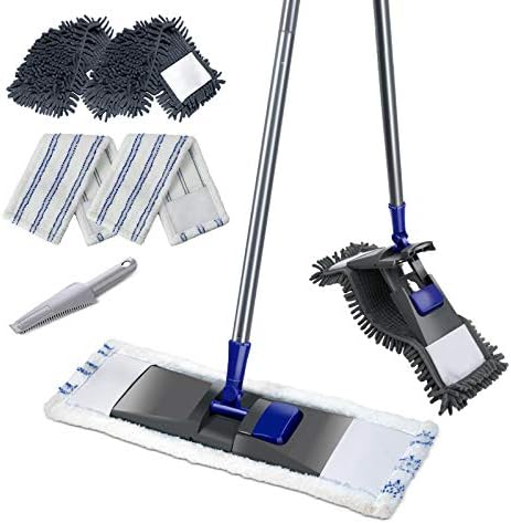 MASTERTOP Professional Microfiber Mop - Flat Mop for Floor Cleaning, Wet & Dry Sweeper Dust Mops with 4 Replaceable Washable Mop Pads, Extendable Handle, Magic Mop for Hardwood, Tiles, Laminate