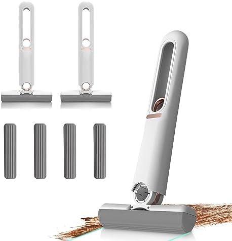 Portable Mini Mop for Small Spaces Cleaning, Self-Squeeze Sponge Mops, Hand-Washable Kitchen Bathroom Tile Wood Floor Mop for Counters Desktop