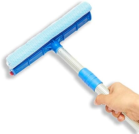2-in-1 Multi-Purpose Window Cleaning Squeegee Wiper Dual Side Blade Rubber & Sponge 10” with Extendable Handle