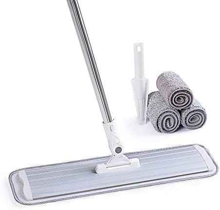 Commercial Flat Microfiber Floor Mop Cleaning System 18" Inch Wet Dry and Dust Hardwood with 4 Washable Pads Cleaner for Laminate Tile Stainless Steel Handle and Extension (PT12-WET)