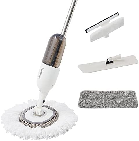 True & Tidy Clean Everywhere Spray Mop Kit Premium Floor Spray Mop - Includes Flat Mop Head, Round Mop Head, Squeegee Mop Head, Refill with Any Cleaning Solution, Machine Washable Mop Pads