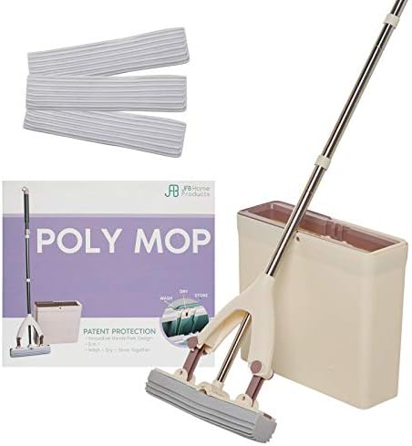 Poly Mop PVA Sponge Mop Bucket - Wash, Dry and Store Floor Cleaner - Ultra Absorbent PVA Sponge, Extendable Handle, Compact Pail, Easy Storage - 3 Mop Heads Included