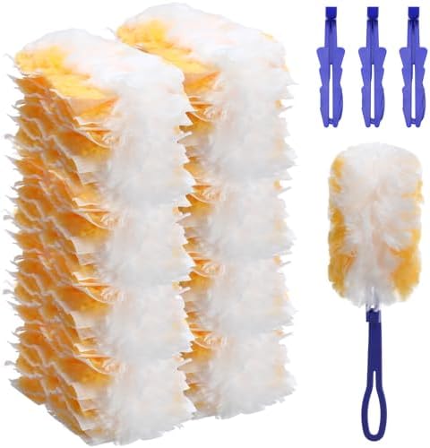 120 Pcs Duster Refills for Cleaning Includes 100 Disposable Duster Refills Bulk with 20 Replacement Handle Dusters for Cleaning Office, Home, Blinds, Ceiling Fans, Furniture(Yellow)