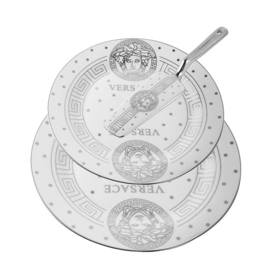 Ceramic Silver Cake Serving Plate 6 pcs and Cake Shovel Set Plate 19.2 cm Shovel 23 cm