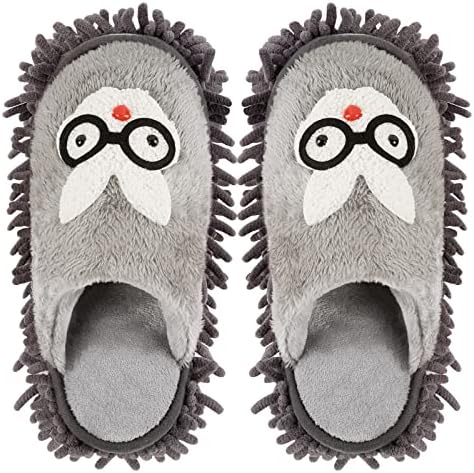 Washable Chenille Microfiber Slippers Floor Dust Dirt Hair Detachable Microfiber Mop Slippers for Office Home Room (Grey Rabbit, Women 7-9/Men 5-7)