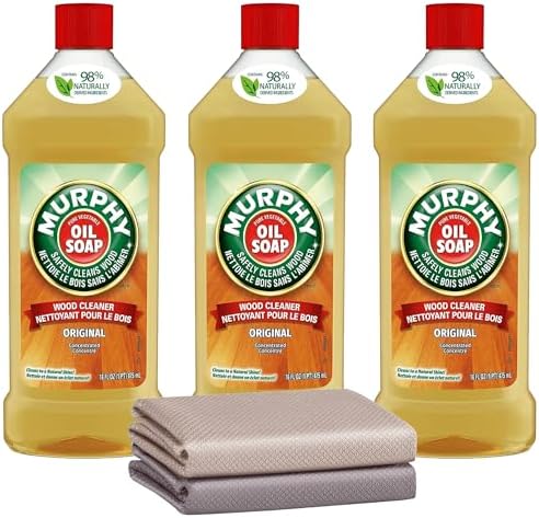 'Murphy's' Oil Soap Wood Cleaner 3 Pack - Original Formula Liquid Wood Floor Cleaner, 16 Fl Oz. Includes Bonus Microfiber Magic Cleaning Cloths, 2 Pack - (5 Piece Set)