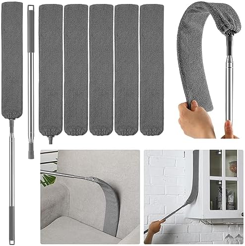 Mifoci 2 Pack Retractable Gap Dust Cleaner with Microfiber Dusting Cloths, Microfiber Duster with Extension Pole Dust Brush Gap Mop Under Refrigerator Cleaning Tool for Cleaning Dusting Fan Furniture