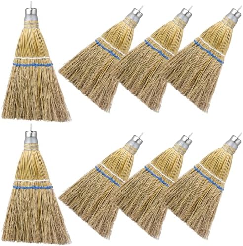 Suclain 8 Pcs 12 Inch Corn Whisk Broom Mini Corn Broom with Metal Hanger Short Handle Hand Broom for Multi Surface Sweeping Small Hand Broom Brush for Outdoor Camping Car Porch Debris Dust Dirt