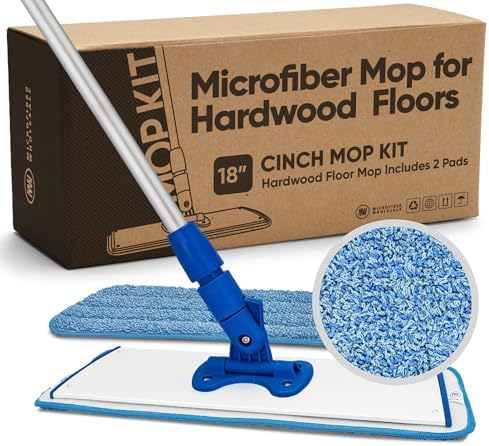 Cinch Mop - Microfiber Mop for Hardwood Floors - Flat Mops System for Wood, Tile, Laminate, Vinyl, 2 Wet Pads Refills, Reusable Micro Fiber Mopping Heads