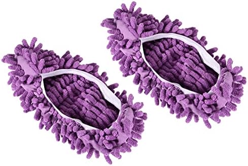 3 Pairs Washable Cleaning Shoes Cover - Floor Cleaning Dust, Chenille Duster Mop Slippers, Apply to House Office (Purple)