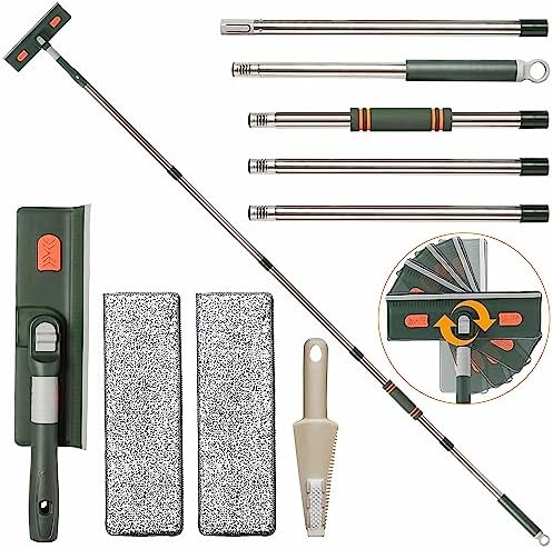 Shower Squeegee for High Window, Professional 3-in-1 Window Cleaner Kit with Absorbent Microfiber Cloths, Household Squeegee Extendable 81 Inch, Window Washing Kits for Mirror Glass, 9Pcs
