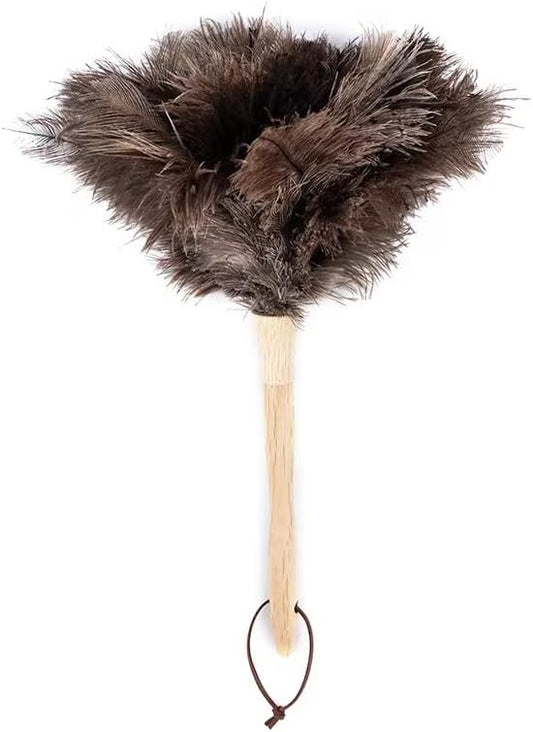 Dust Artifact Ostrich Feather Duster, Feather Duster Fluffy Natural Ostrich Feather with Wooden Handle and Eco-Friendly Reusable Ostrich Feather Duster Cleaning Supplies, Brown