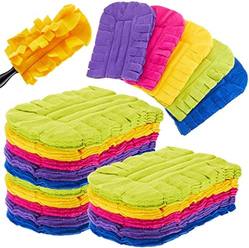 Zubebe 20 Pcs Duster Refill Fleece Refills Hand Dusters Cleaning Reusable Duster Pads Washable Dusters for Cleaning Ceiling Fan Hardwoods Window Kitchen Floor, Rainbow Colors (Dark Color)