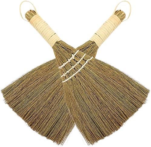 2pcs Small Natural Whisk Broom Sweeping Hand Handle Broom Asian Thai Duster Whisk Broomstick Straw Soft Broom for Cleaning Dustpan Desktop L Hand Broom