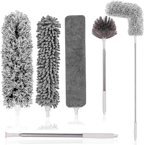 Microfiber Duster Kit for High Ceiling (8pcs), Extendable Dusters for Cleaning with 100" Extension Pole, Long Feather Duster for Fan/Car, House Cleaning Tool Kit by Phueut