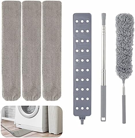 4PCS Retractable Gap Dust Cleaning Artifact or Brush with 2 Cloth Cover Microfiber Hand Duster Washable Telescopic Dust Collector for Household Bed Sofa Furniture Gap (Grey)