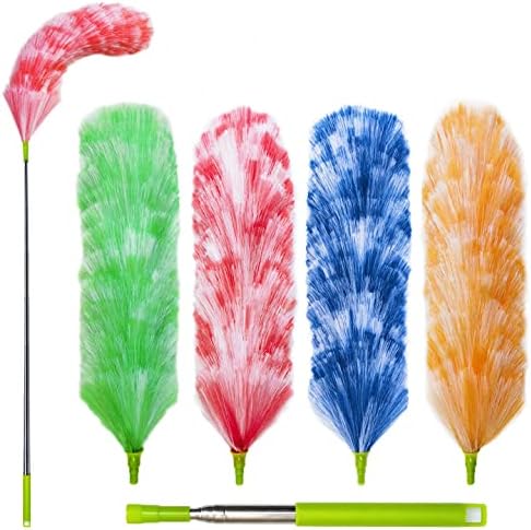 4 Pack Washable Electrostatic Duster, Extendable Pole 25" to 55", Feather Duster for Cleaning, Electrostatic Feather Duster
