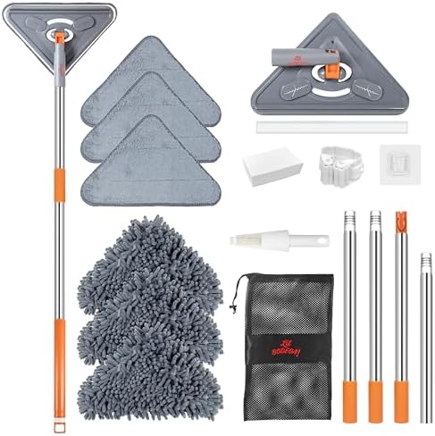Lil Bodega 85 Inch Wall Mop Cleaner with Long Thicker Handle - Baseboard Cleaner Tool Duster for Wall Washer Cleaning Ceiling, with Extension Pole 25" to 85", 6 Replacement Microfiber Chenille Pads