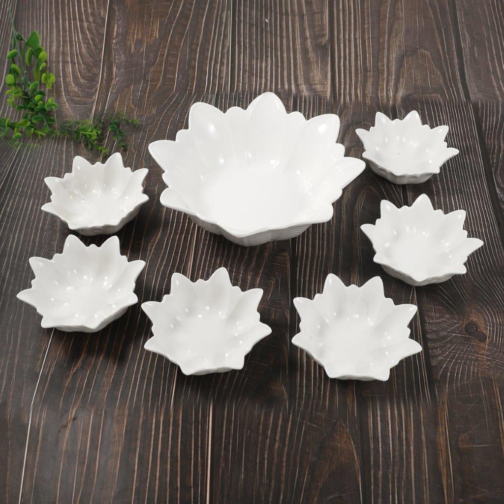 Dessert and Nuts Bowl Flower Shape Set of 7 Pcs Big Bowl 10 inch Small Bowls 5.25 Inch