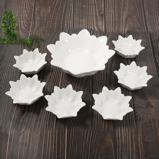 Dessert and Nuts Bowl Flower Shape Set of 7 Pcs Big Bowl 10 inch Small Bowls 5.25 Inch