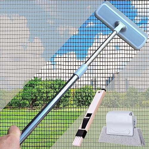 Window Screen Cleaner Tool, Window Screen Cleaning Brush, 5 in 1 Window Cleaning Kit: Window Cleaning Brush, Window Cleaning Squeegee Kit, Window Track Cleaning Tools, Window Seal Cleaner(Blue)