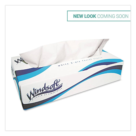 Windsoft Facial Tissue, 2 Ply, White, Flat Pop-Up Box, 100 Sheets/Box, 30 Boxes/Carton - WIN2360