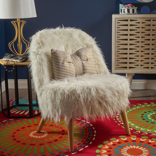 Club Chair - White - Wood / Waterproof Fabric