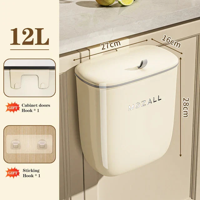 8/12L Kitchen Compost Bin for Cabinet Under Sink Wall Mounted Hanging Trash Can With Lid Food Waste Wastebasket Garbage Can