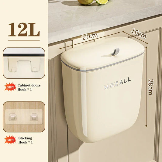 8/12L Kitchen Compost Bin for Cabinet Under Sink Wall Mounted Hanging Trash Can With Lid Food Waste Wastebasket Garbage Can