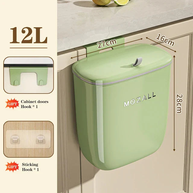 8/12L Kitchen Compost Bin for Cabinet Under Sink Wall Mounted Hanging Trash Can With Lid Food Waste Wastebasket Garbage Can