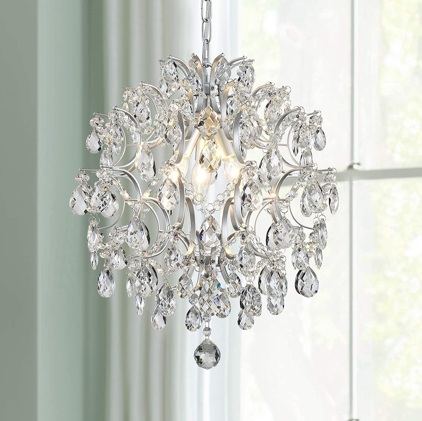 Bestier Black Modern Pendant Chandelier Crystal Raindrop Lighting Ceiling Light Fixture Lamp for Dining Room Bathroom Bedroom Livingroom Entryway 1 E26 Bulbs Required D13 in X H16 In