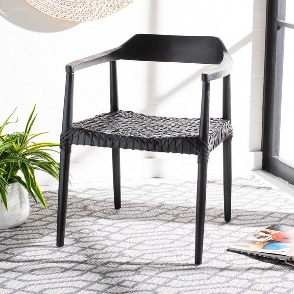 Munro Leather Classic and Contemporary Style Woven Accent Chair | Black