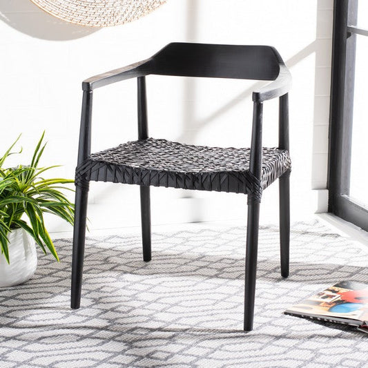Munro Leather Classic and Contemporary Style Woven Accent Chair | Black