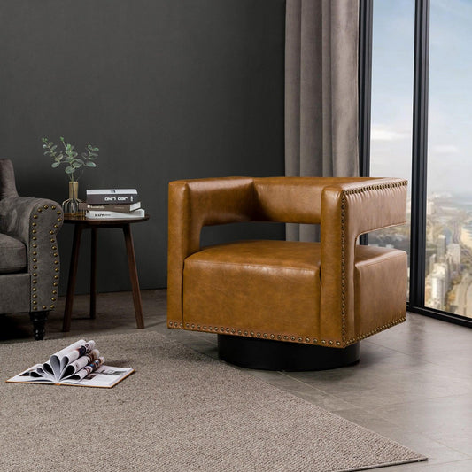 Martaci Vegan Leather Swivel Barrel Chair - Hulala Home