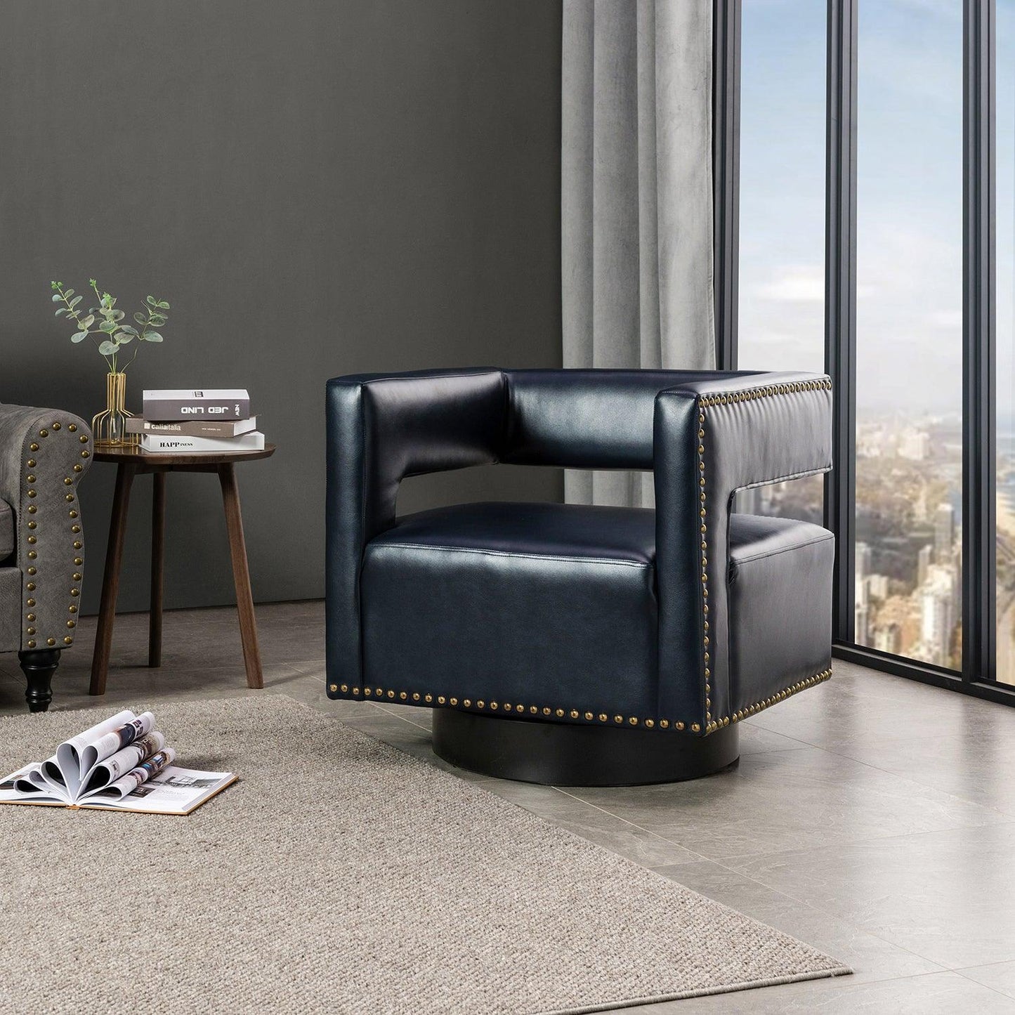 Martaci Vegan Leather Swivel Barrel Chair - Hulala Home