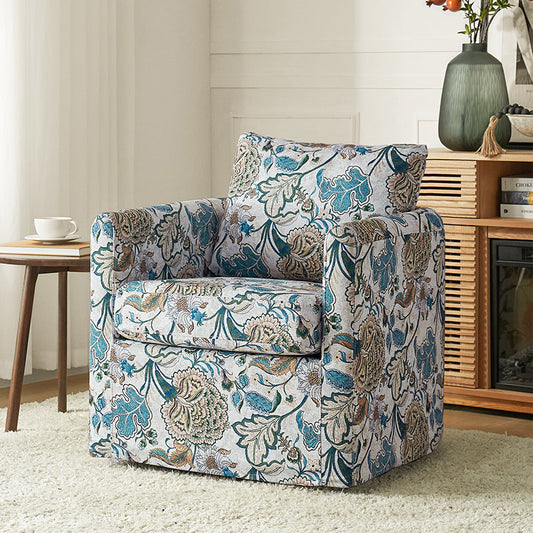 Claudius Upholstered Slipcovered Swivel Barrel Chair