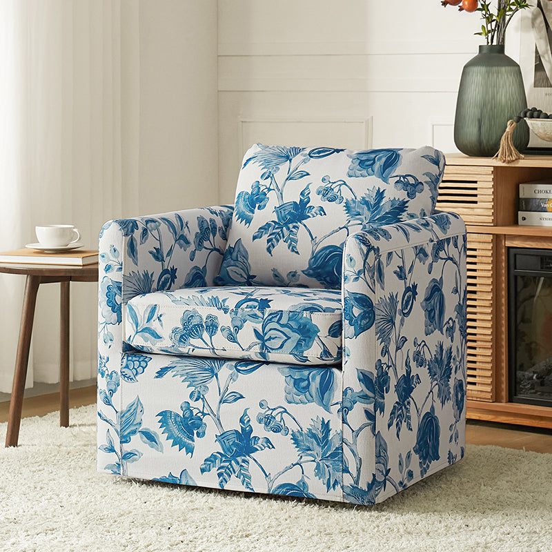 Claudius Upholstered Slipcovered Swivel Barrel Chair
