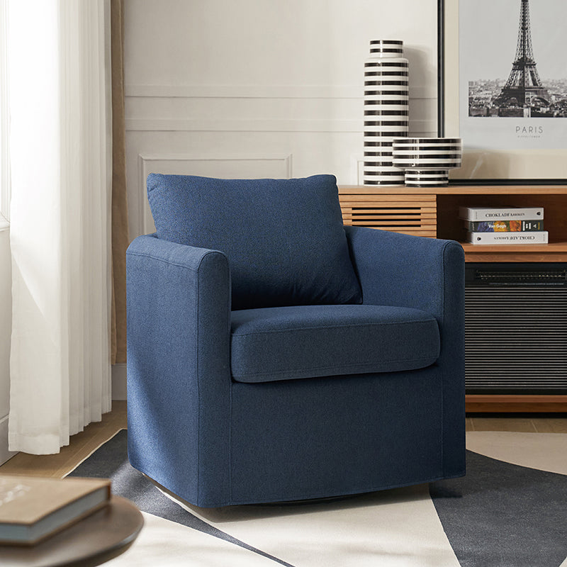 Asser White Swivel Chair,360 Degree Swivel, Removable Slipcover, Reversible Cushions