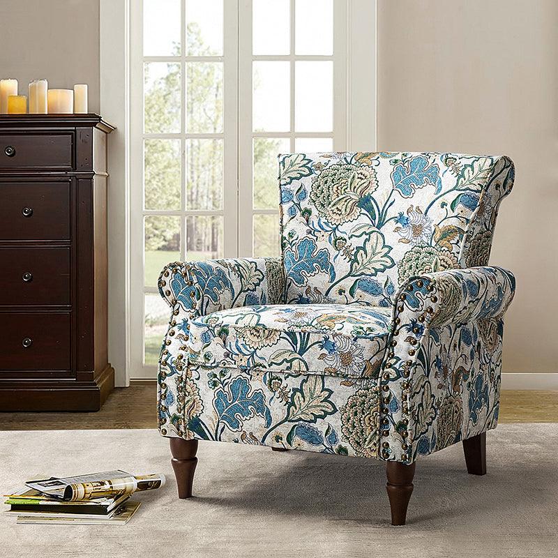 Modern Floral Pattern Upholstered Armchair with Wood Legs - Hulala Home