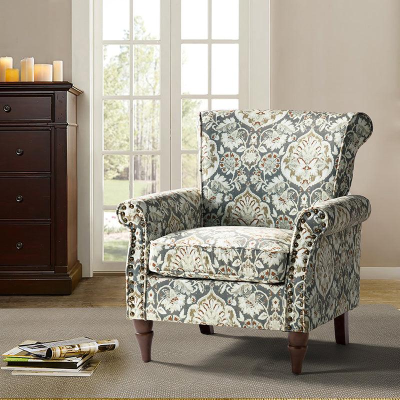 Modern Floral Pattern Upholstered Armchair with Wood Legs - Hulala Home