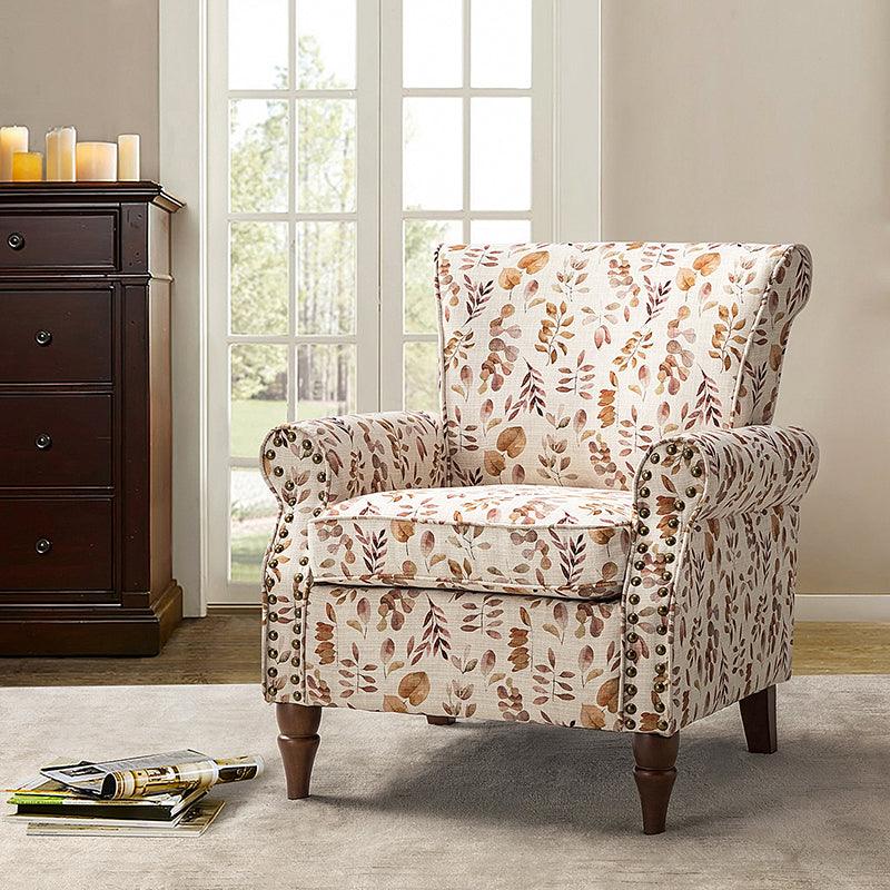 Modern Floral Pattern Upholstered Armchair with Wood Legs - Hulala Home