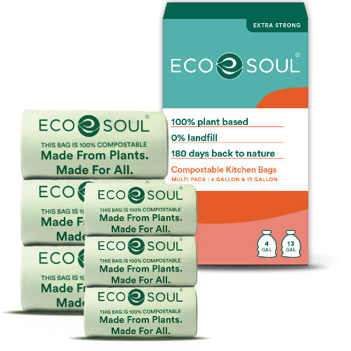 Compostable Kitchen Bags Multi Pack 13 Gallon, 8 Gallon & 4 Gallon
