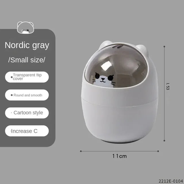 Cute Cartoon Cat Desktop Waste Bin for Home & Office Mini Garbage Cans with Lid