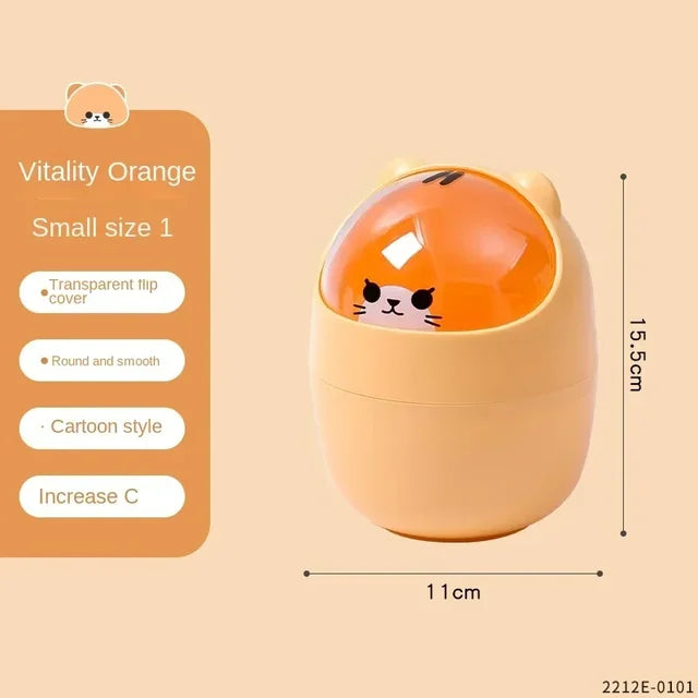 Cute Cartoon Cat Desktop Waste Bin for Home & Office Mini Garbage Cans with Lid