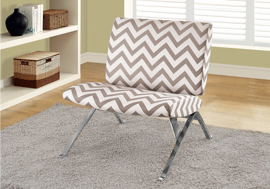 Accent Chair - Dark Taupe  Chevron  With Chrome Metal